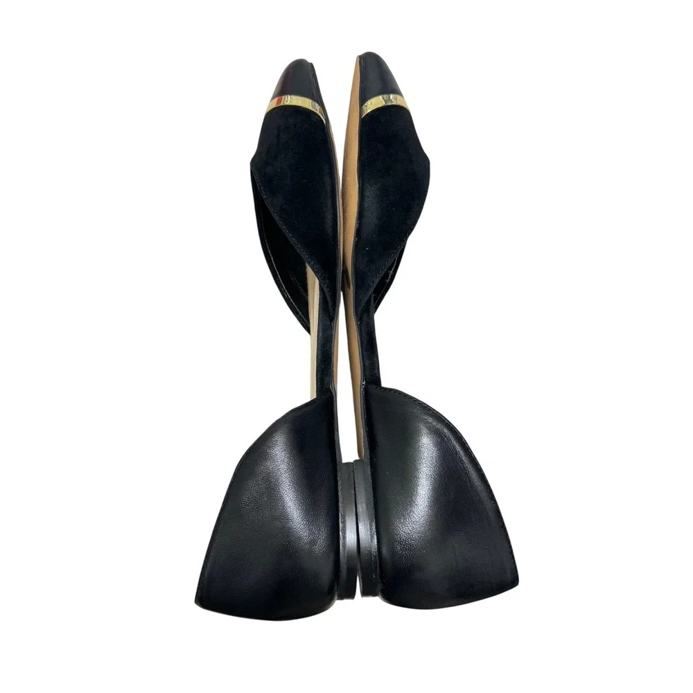 Vince Camuto Hope Pointed Toe‎ Flats Womens 8 Black Suede Leather Gold